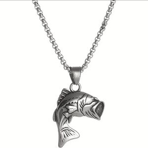 Men's Silver Bass Fish Pendant Necklace